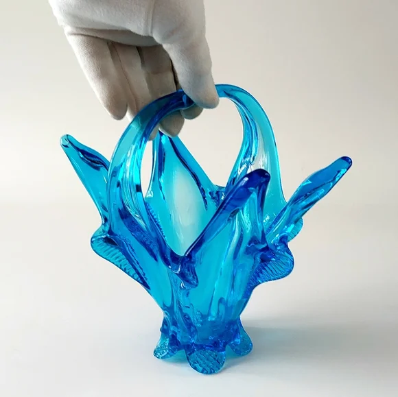 Chalet Glass Blue Freeform Collectible 7.5-inch | MCM Hand Blown Art Glass - Picture 7 of 13